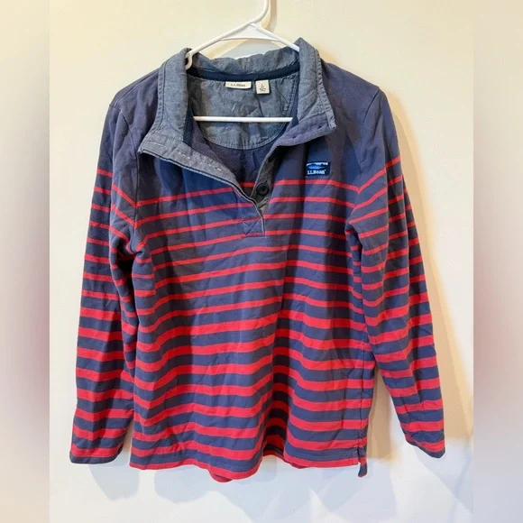 L.L. Bean Navy and Red Striped Shirt - Picture 1 of 5